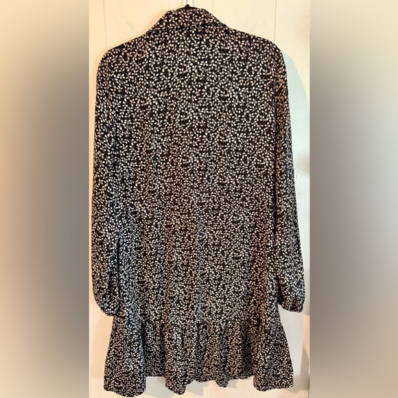 DRAPER JAMES RSVP $78 Button Front Knot Waist Dress Black Floral Size L - Picture 11 of 14